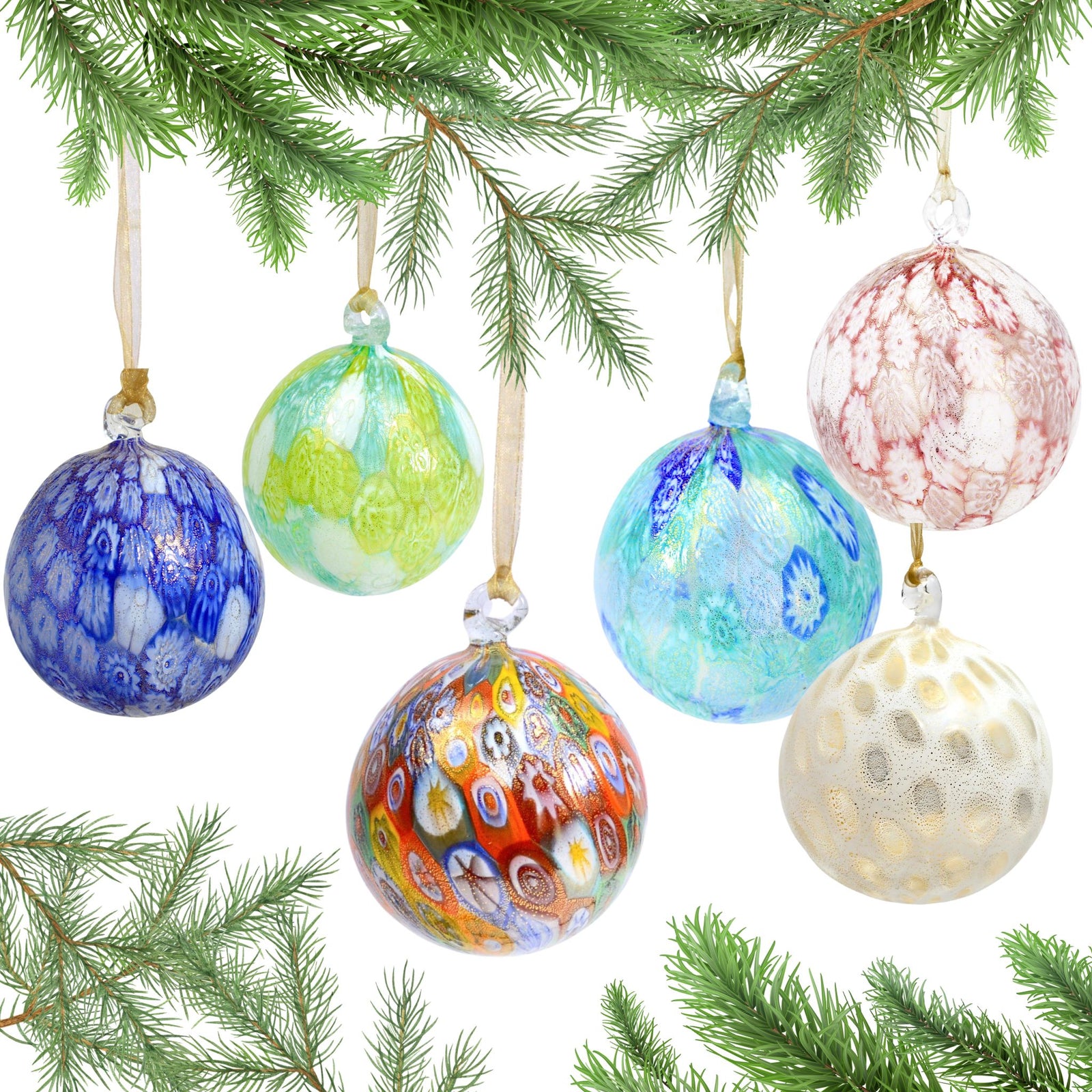 Murano Blown Glass Millefiori Mosaic Holiday Ornament; Multiple colors - My Italian Decor