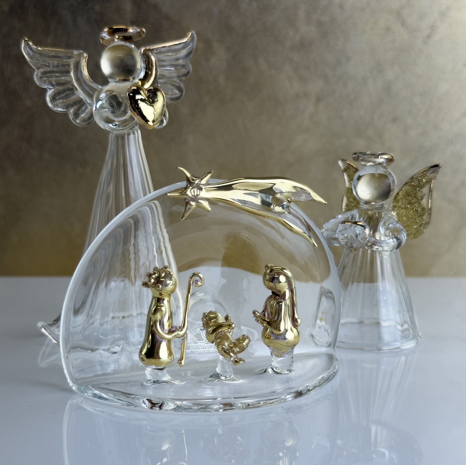 Blown Glass Nativity - Clear Glass and Gold - Made in Italy - My Italian Decor