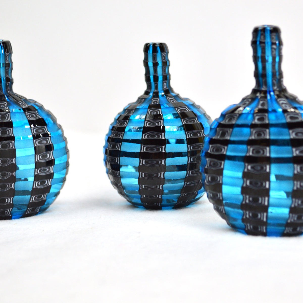 Murano Glass Millefiori Petite Decorative Bottles - Set of 3, Blue - My Italian Decor