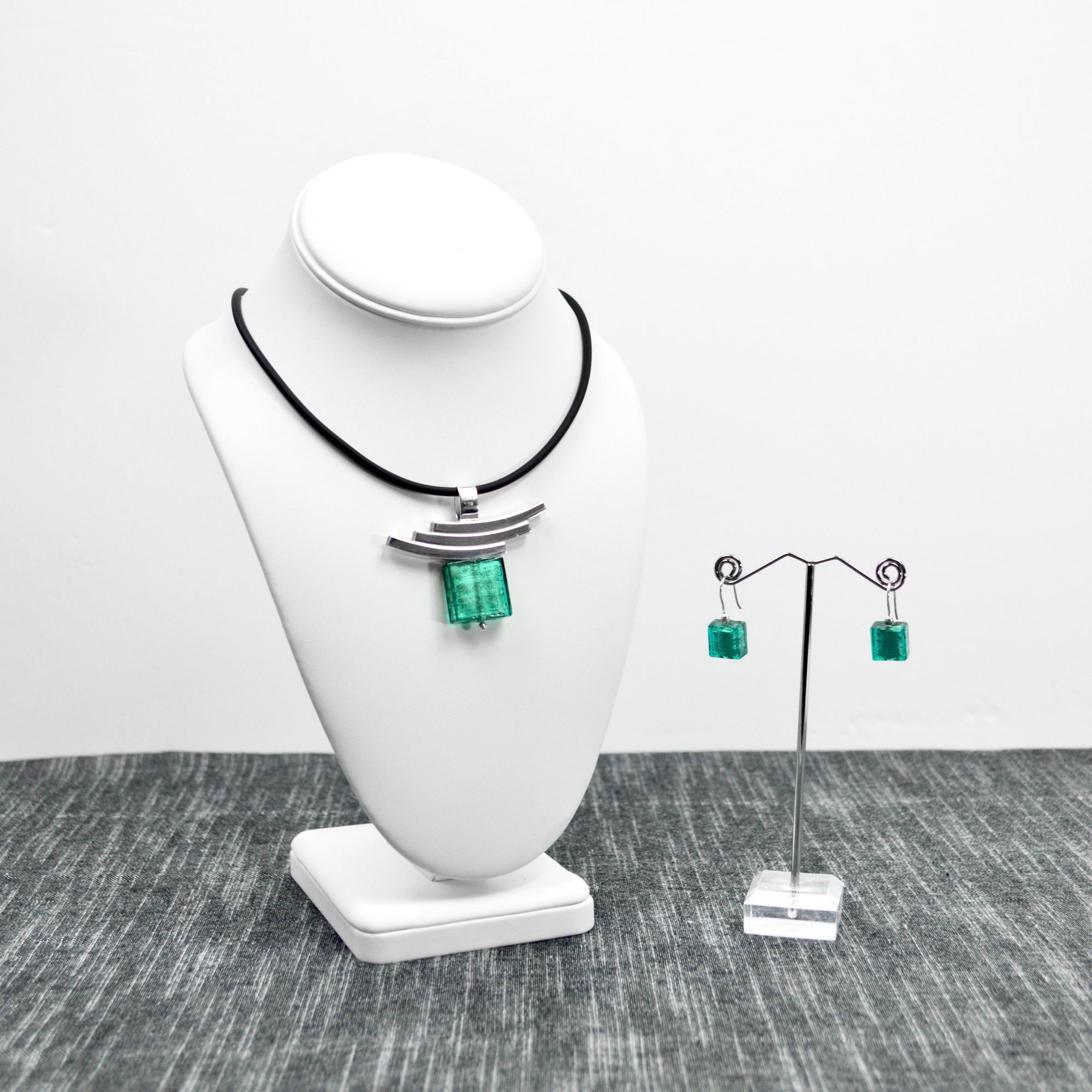Chiarra Pendant Necklace & Earrings Set, Green, Handmade In Italy - My Italian Decor