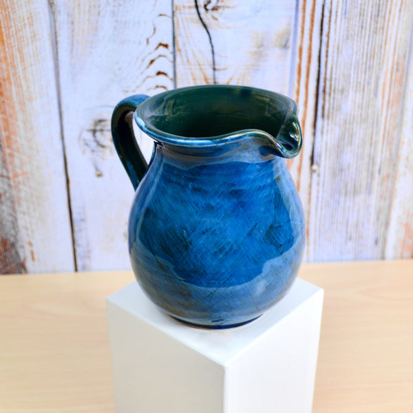 Handmade Artisan Signed Pottery Pitcher Earth selling Tones Blue.