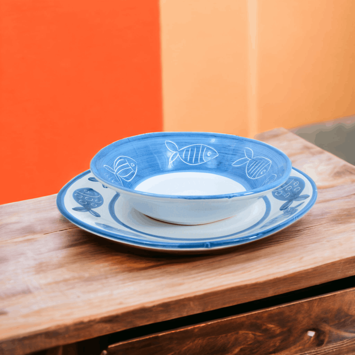 Tuscan Ceramic Pasta Bowls, Fish, Made in Italy - My Italian Decor