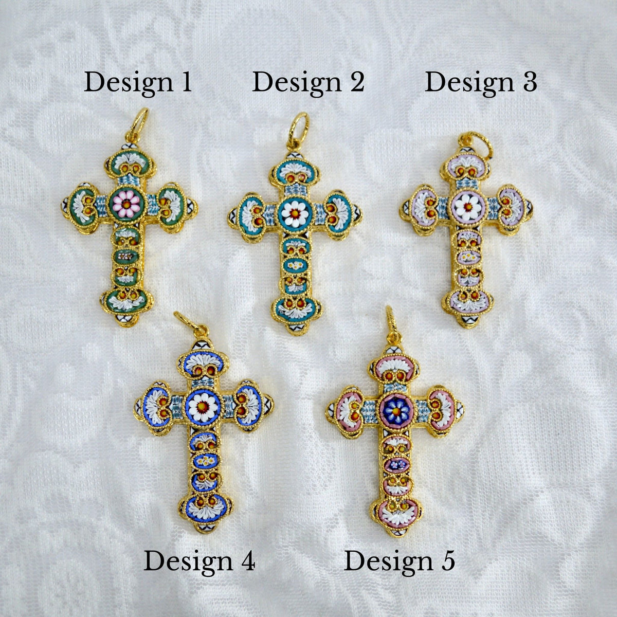 Florentine Glass Mosaic Cross Pendant, Crafted In Italy - My Italian Decor