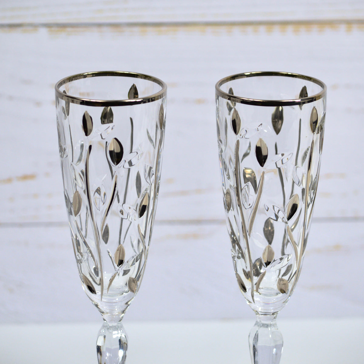 Flowervine Platinum Champagne Glasses, Set of 2 - My Italian Decor