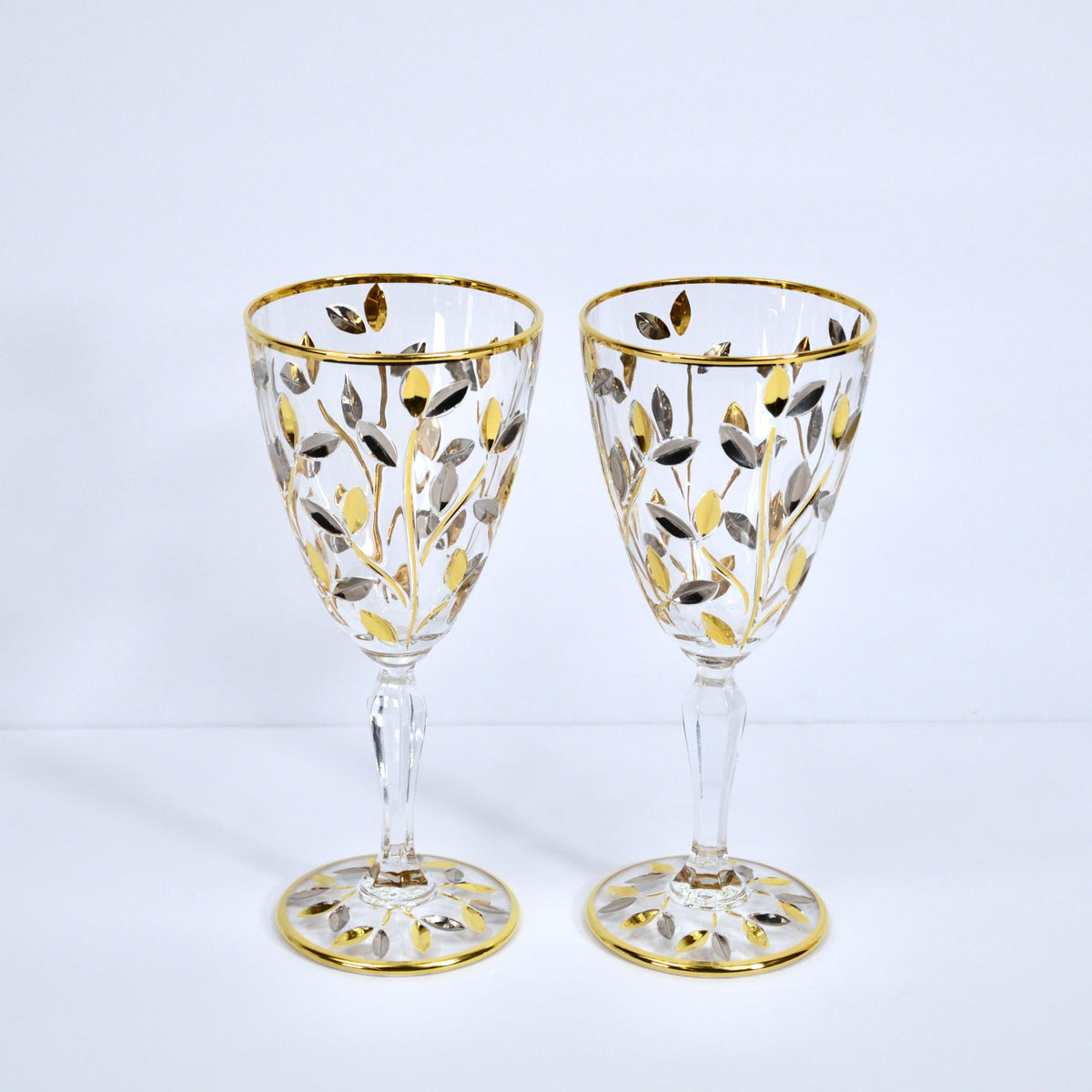 Flowervine Platinum and Gold Wine Glasses, Set of 2, - My Italian Decor