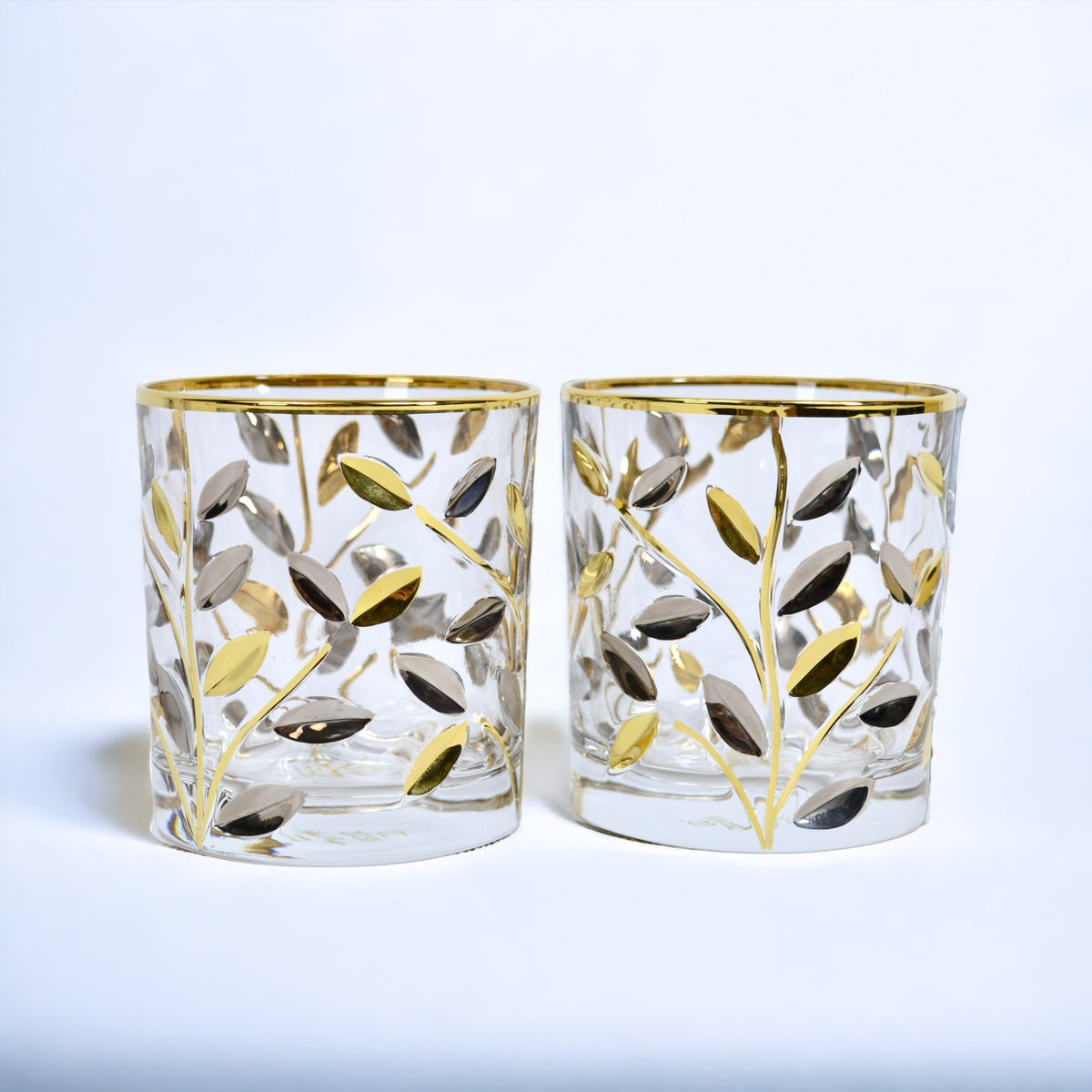 Flowervine Short Drink Glasses, Italian Crystal with Platinum and Gold - My Italian Decor