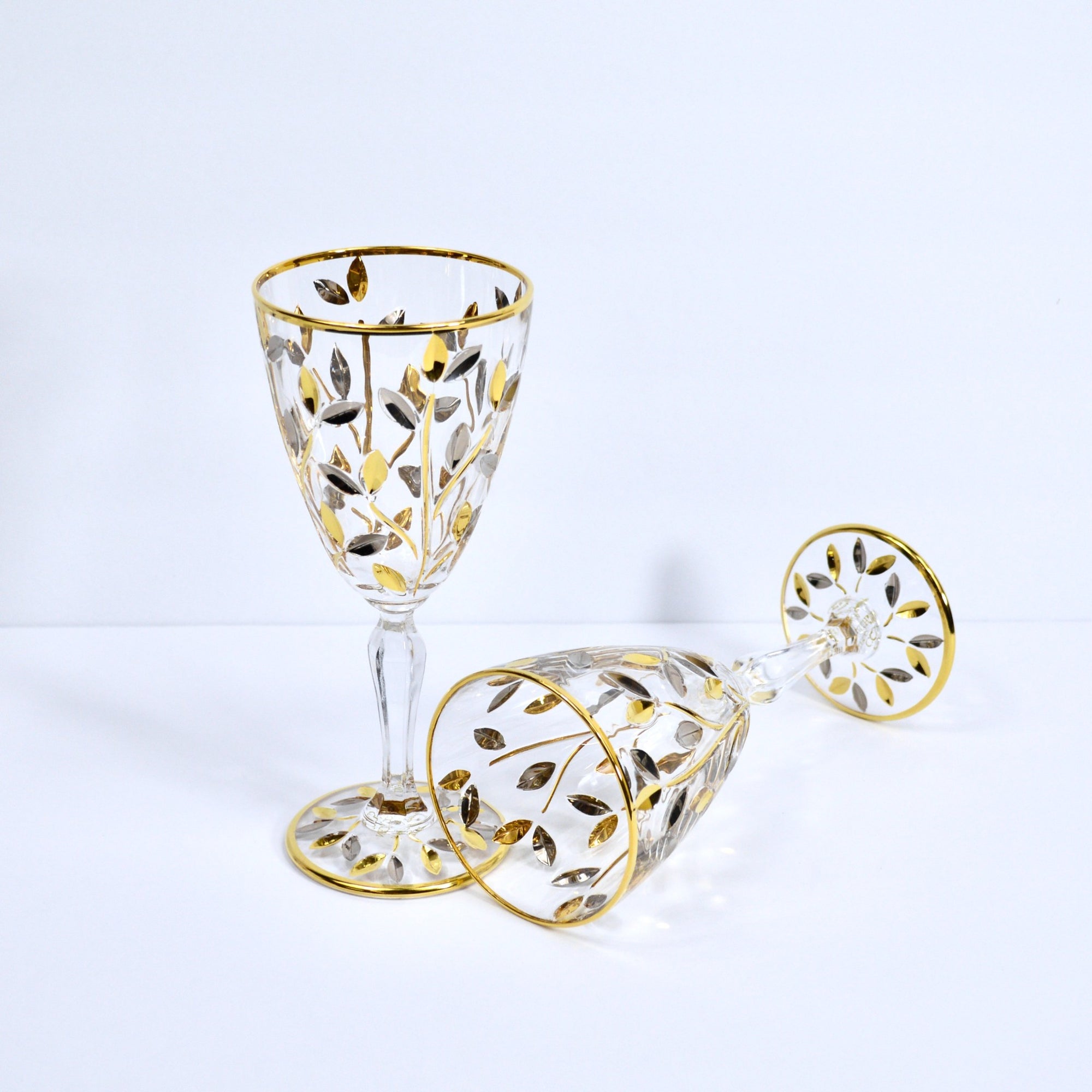 Flowervine Platinum and Gold Wine Glasses, Set of 2, - My Italian Decor