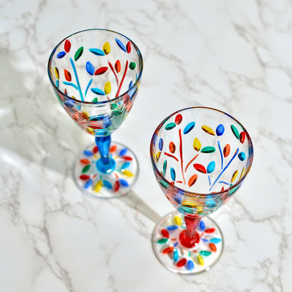 Flowervine Wine Glasses, Set of 2, Made in Italy