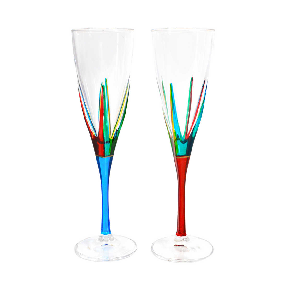 Fusion Champagne Flutes, Set of 2, Hand-Painted Italian Crystal Glasses - My Italian Decor