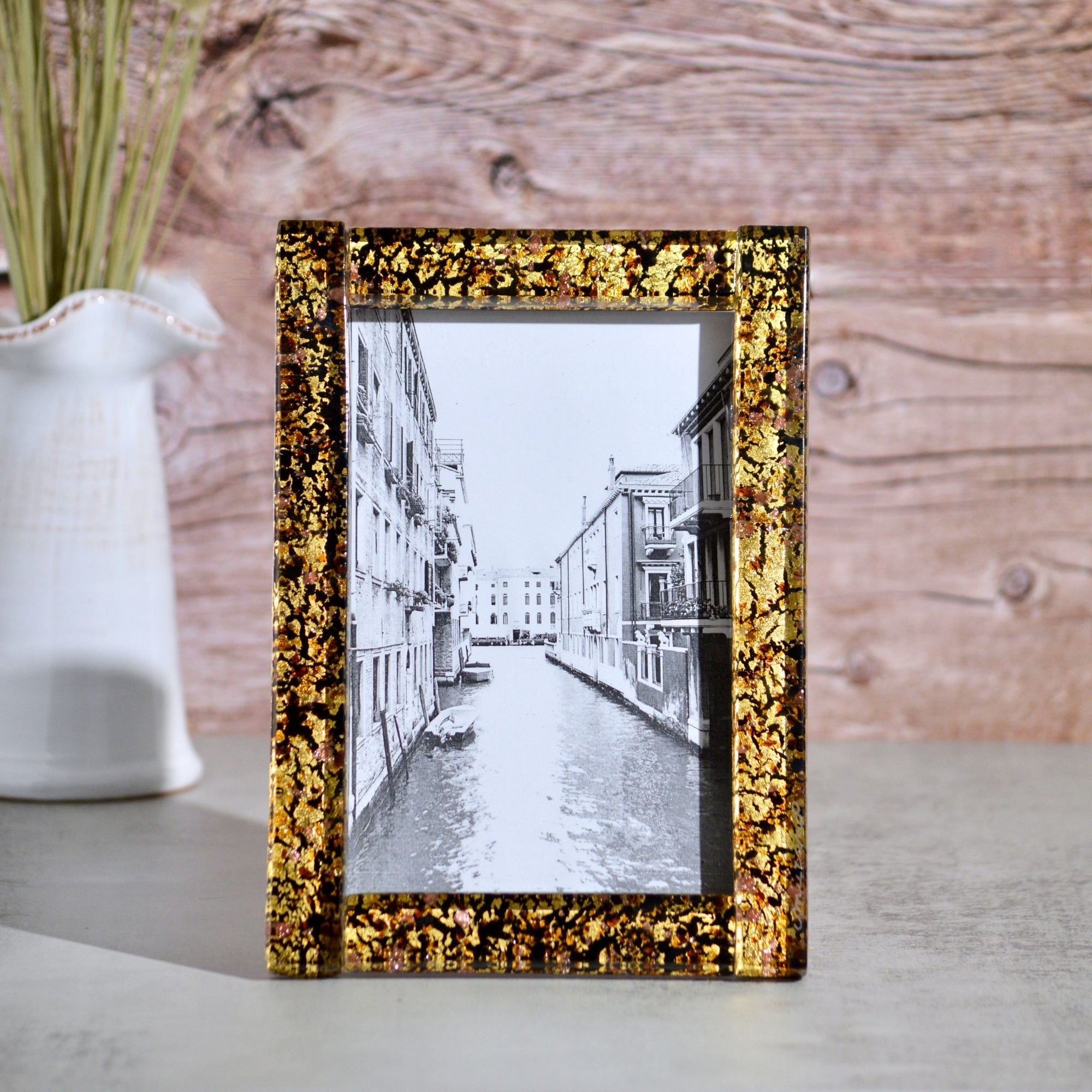 Black & Gold Murano Glass 5" x 7" Photo Frame, Made in Italy - My Italian Decor