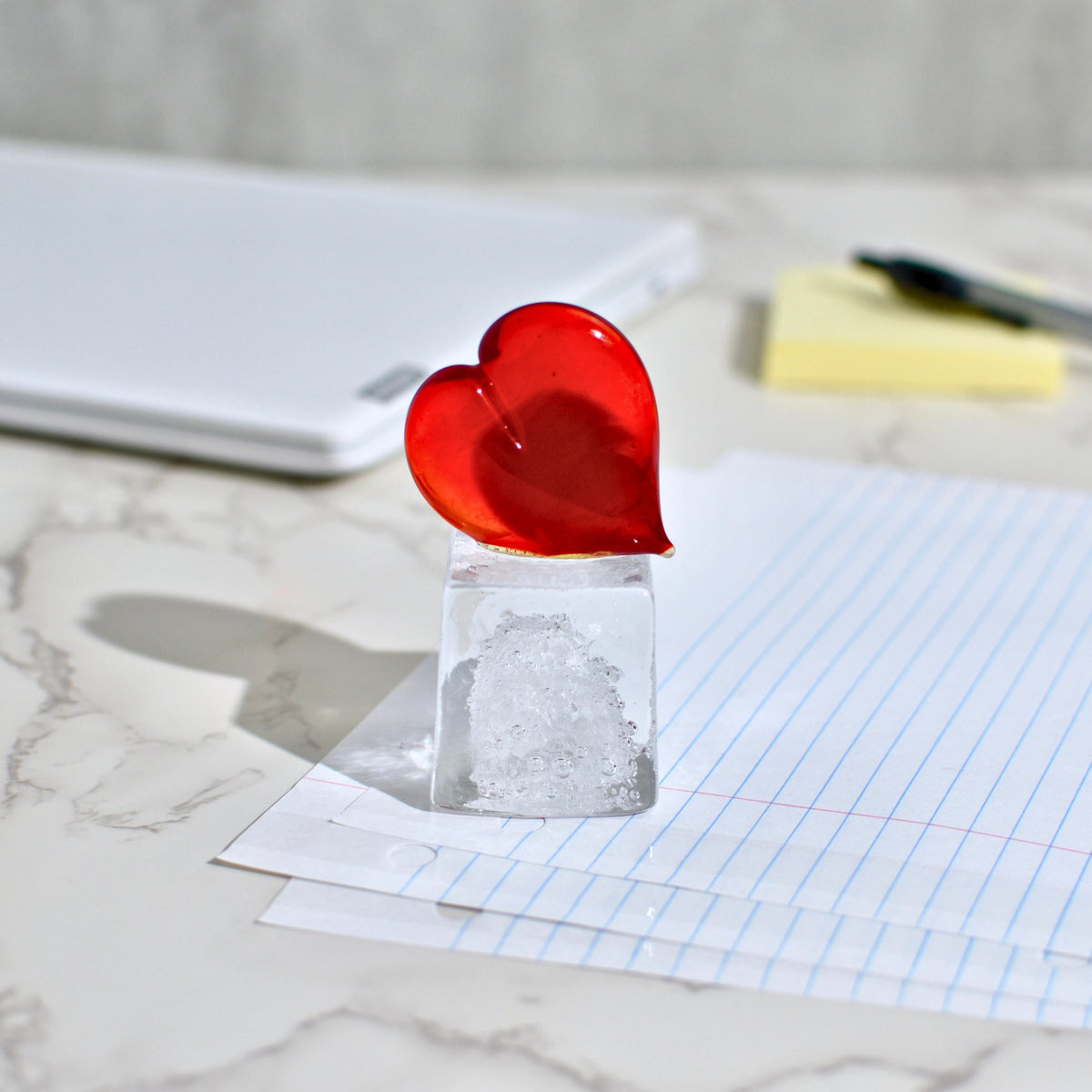 Murano Glass Red Heart Sculpture, Figurine, Paperweight on cube shaped base - My Italian Decor