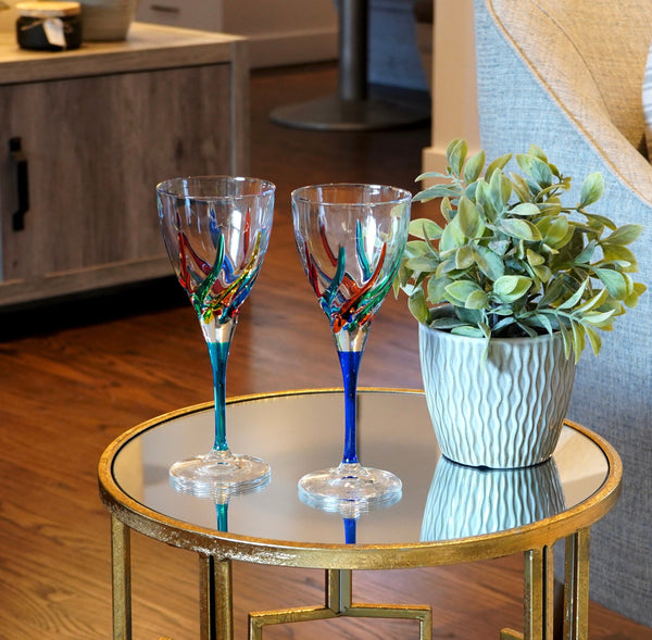 Trix Collection Peacock Wine Glass (Italian Glass) - Luxurious Interiors