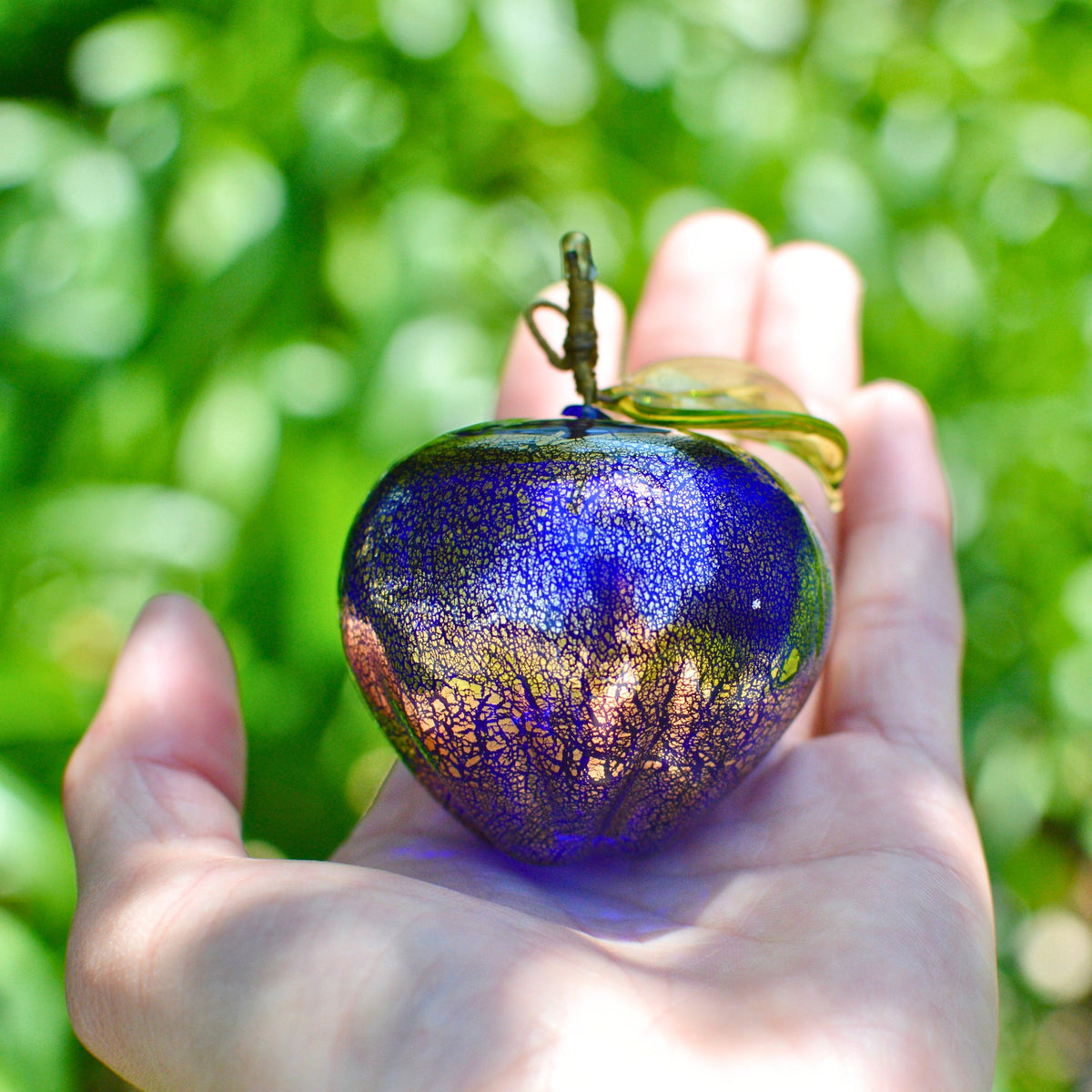 Murano Blown Glass Apple, 24k Gold Foil, Hand Blown in Italy
