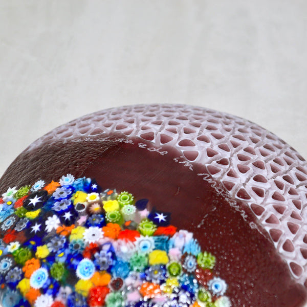 Round Murano Glass Luca Dish with Millefiori, Violet, Artist Signed