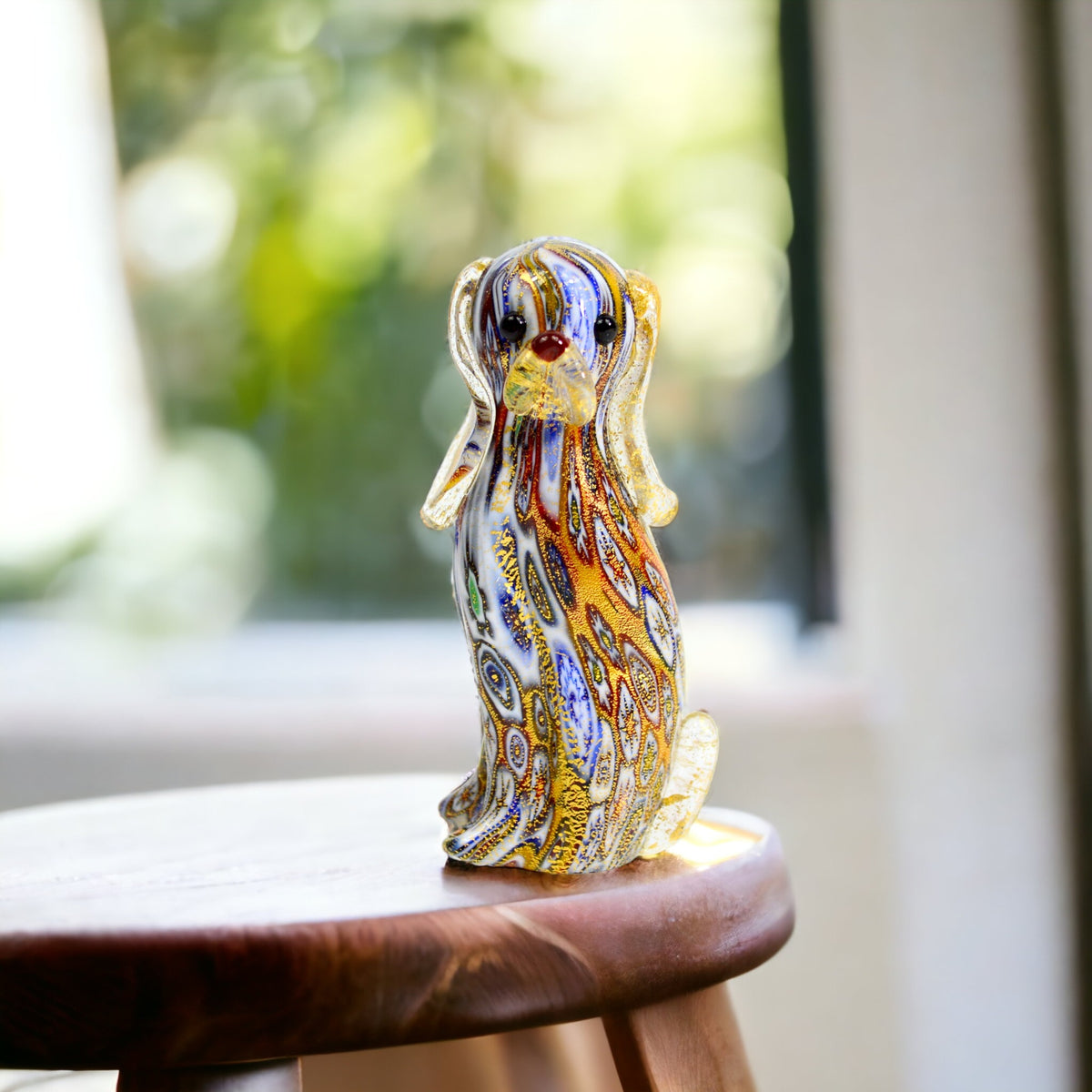 Murano Glass Puppy Dog Figurine, Millefiori, Made in Italy - My Italian Decor