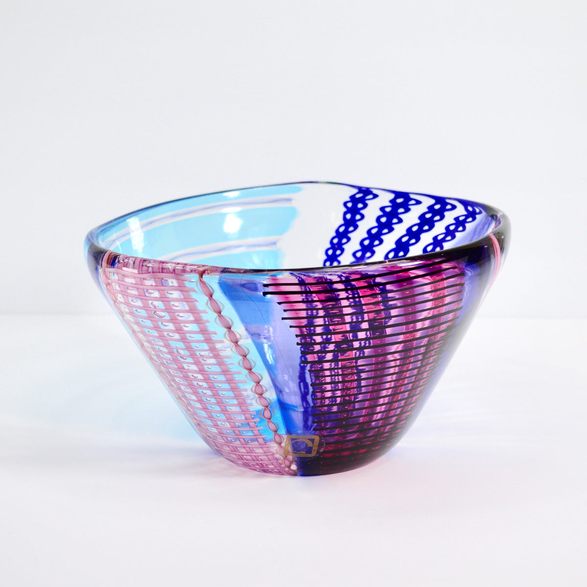 Murano Glass Large Art Centerpiece Bowl, lilac, blue, Made in Italy - My Italian Decor