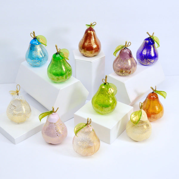 Murano Glass Blown Pear with Gold Foil, Ornament, Made In Italy, Gift