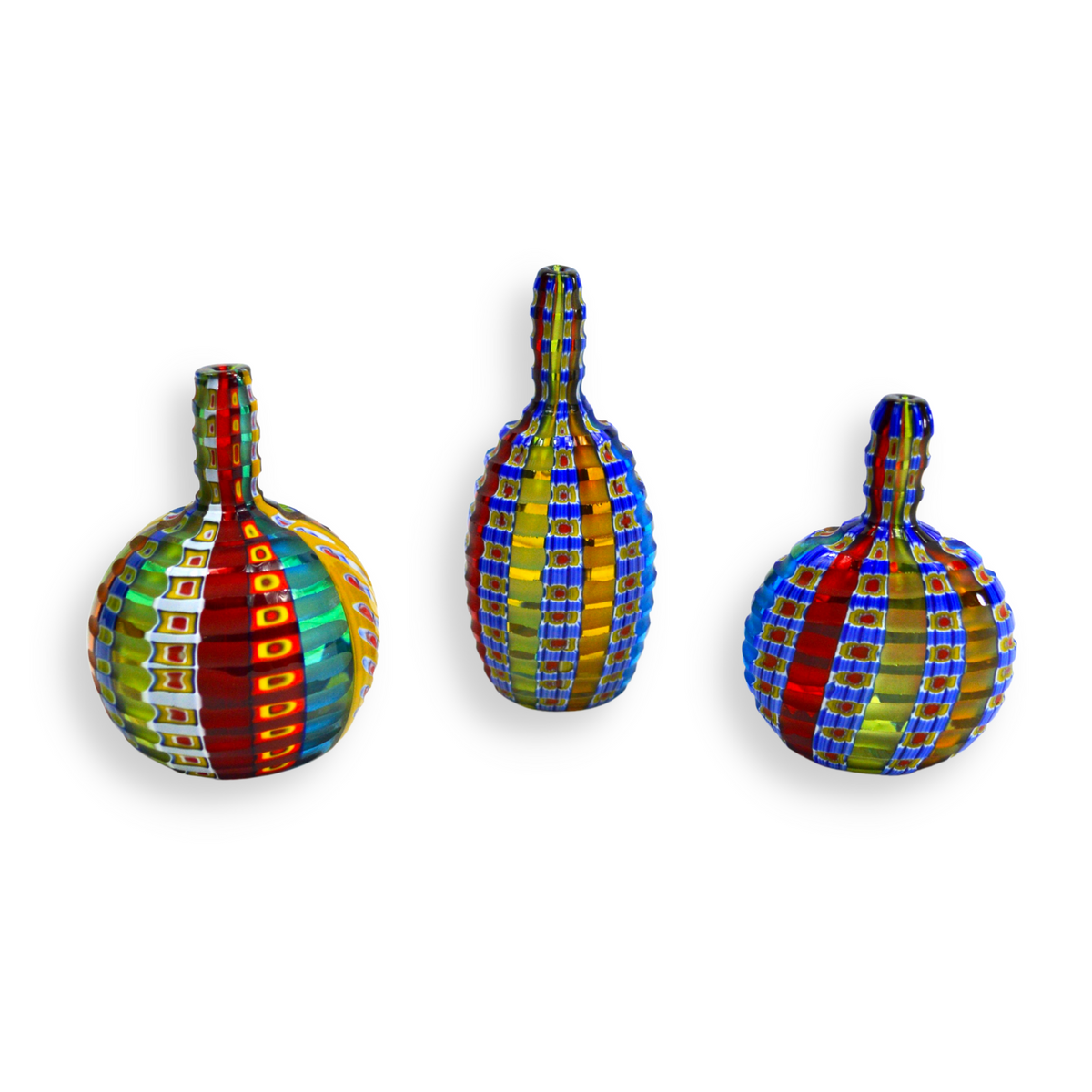 Murano Glass Millefiori Petite Decorative Bottles - Set of 3, Multicolor - My Italian Decor