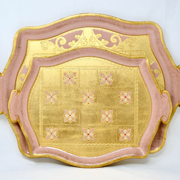 Florentine tray in large wood carved and decorated antique gold and various colors faded by time shops - 60s