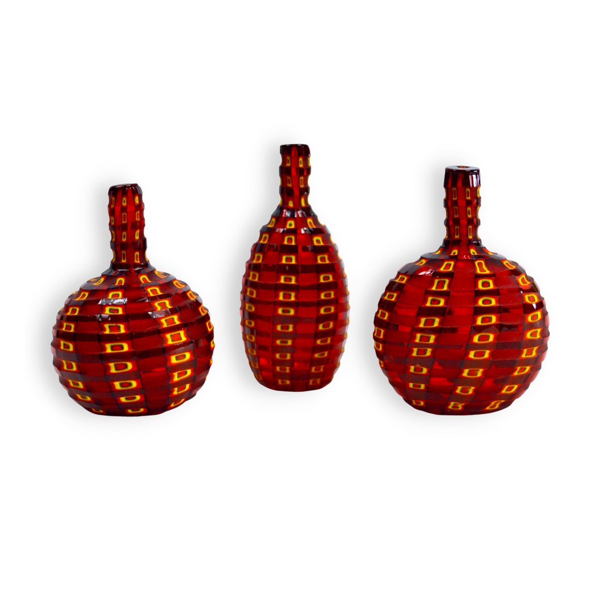 Murano Glass Millefiori Petite Decorative Bottles - Set of 3, Red - My Italian Decor