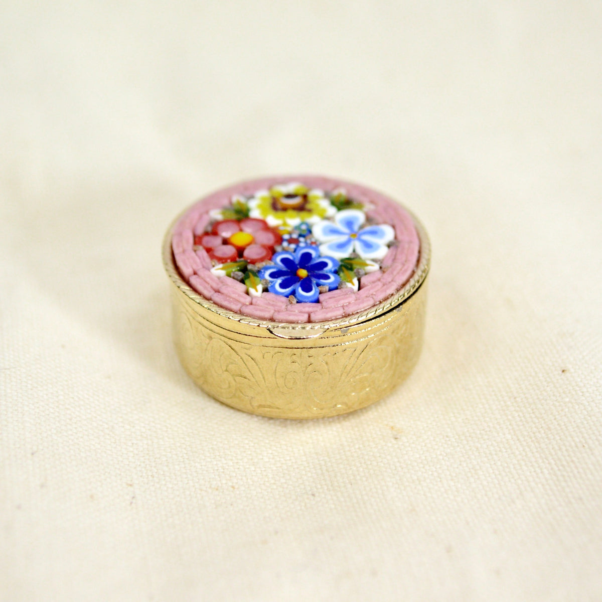 Florentine Mosaic Small Round Pillbox, Made in Italy - My Italian Decor