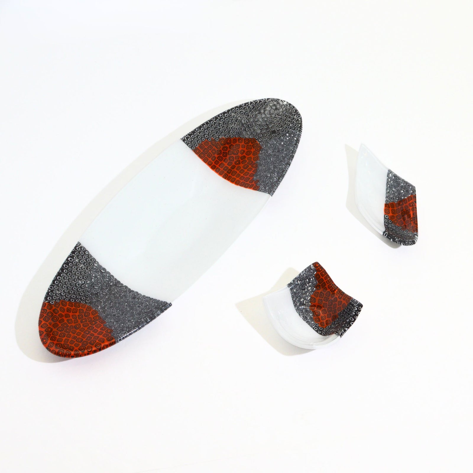 Murano Glass Oval Decorative Tessera Dishes - White - Red - Black - Size Options - My Italian Decor