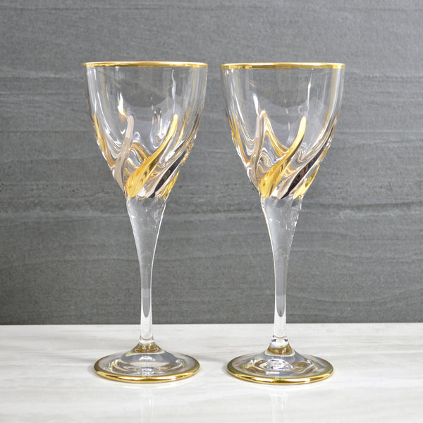 Trix Wine Glasses, Hand-Painted Italian Crystal, Set of 2