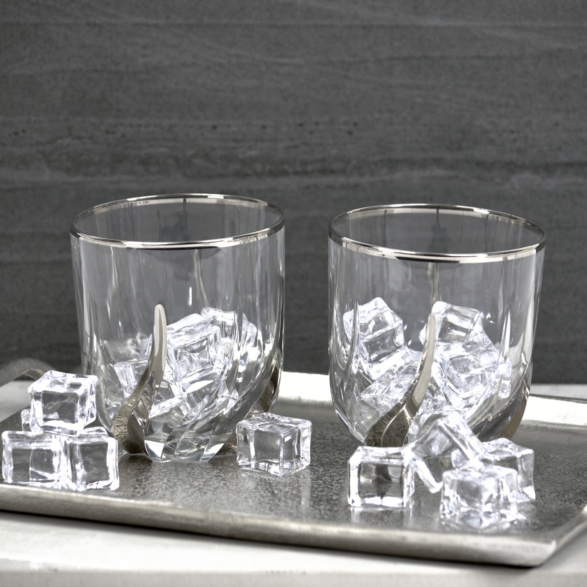 Trix Short Drink Glasses, Set of 2, Platinum - My Italian Decor