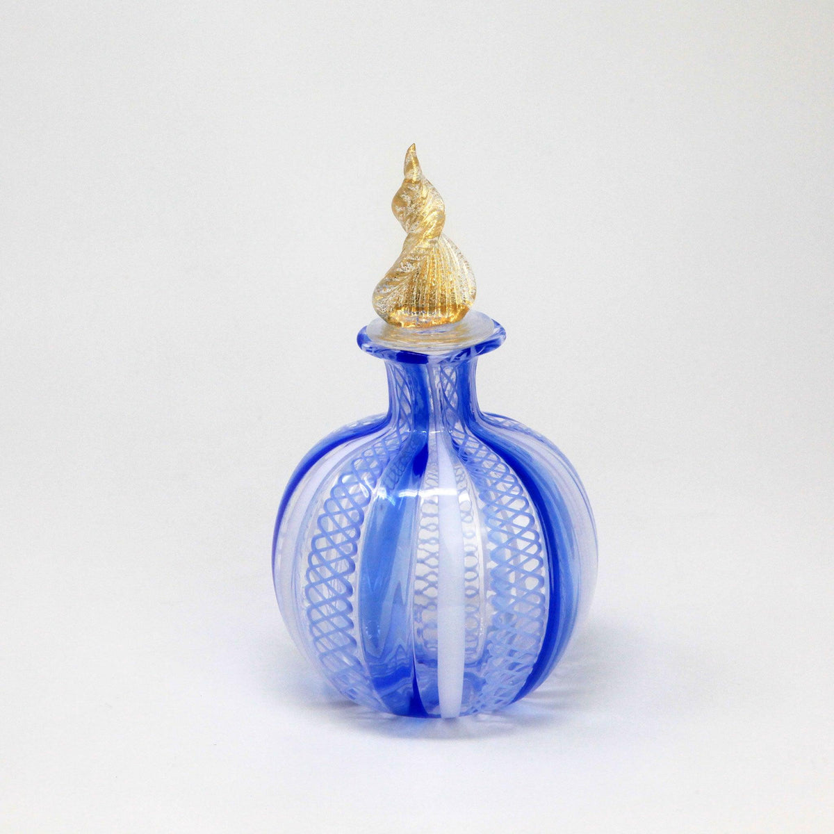 Murano Glass Hand Blown Perfume Bottle, Filigrana, Sky Blue, Large &amp; Small - MyItalianDecor