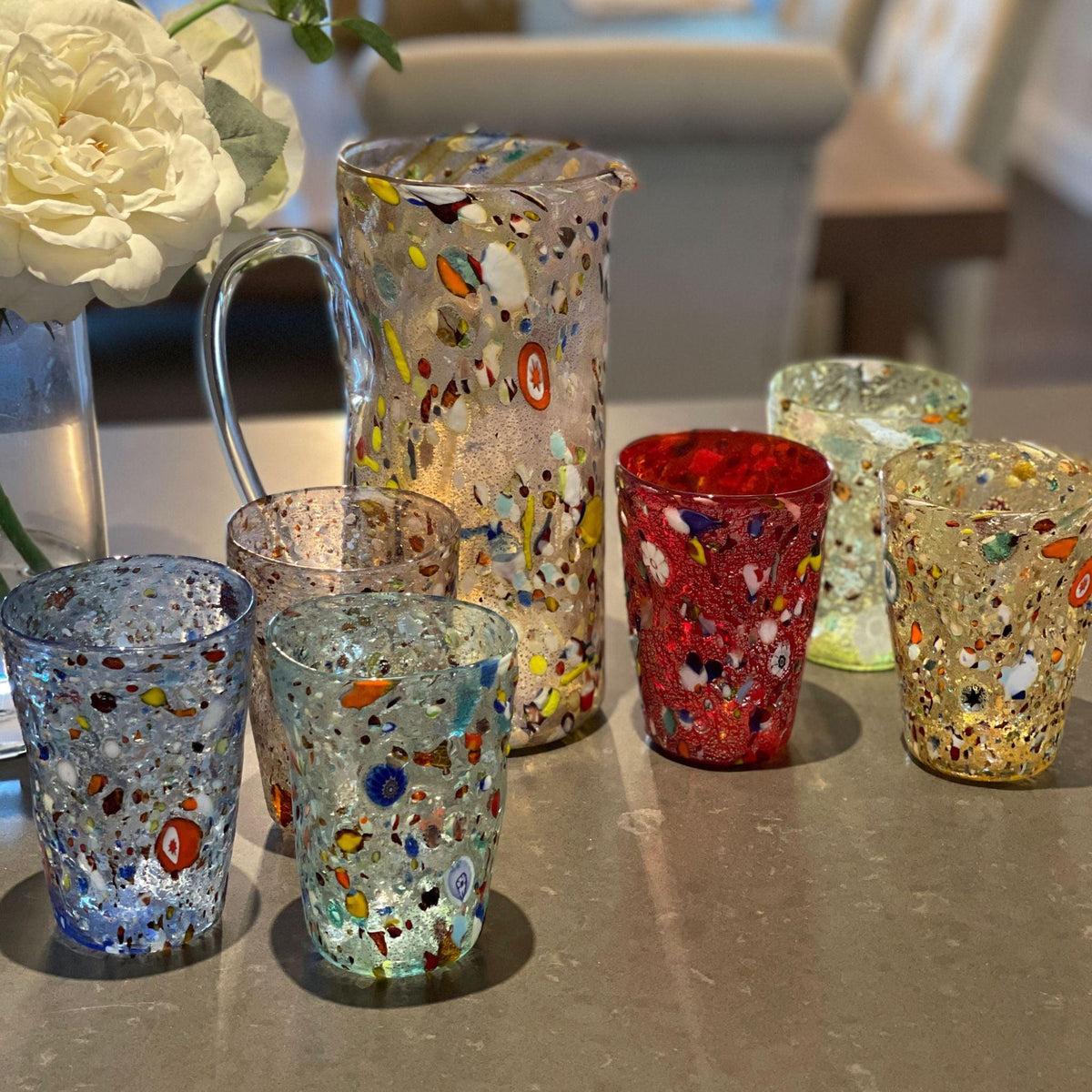 Millefiori Murano Glass Alto Drinking Glasses, Set of 6 at MyItalianDecor