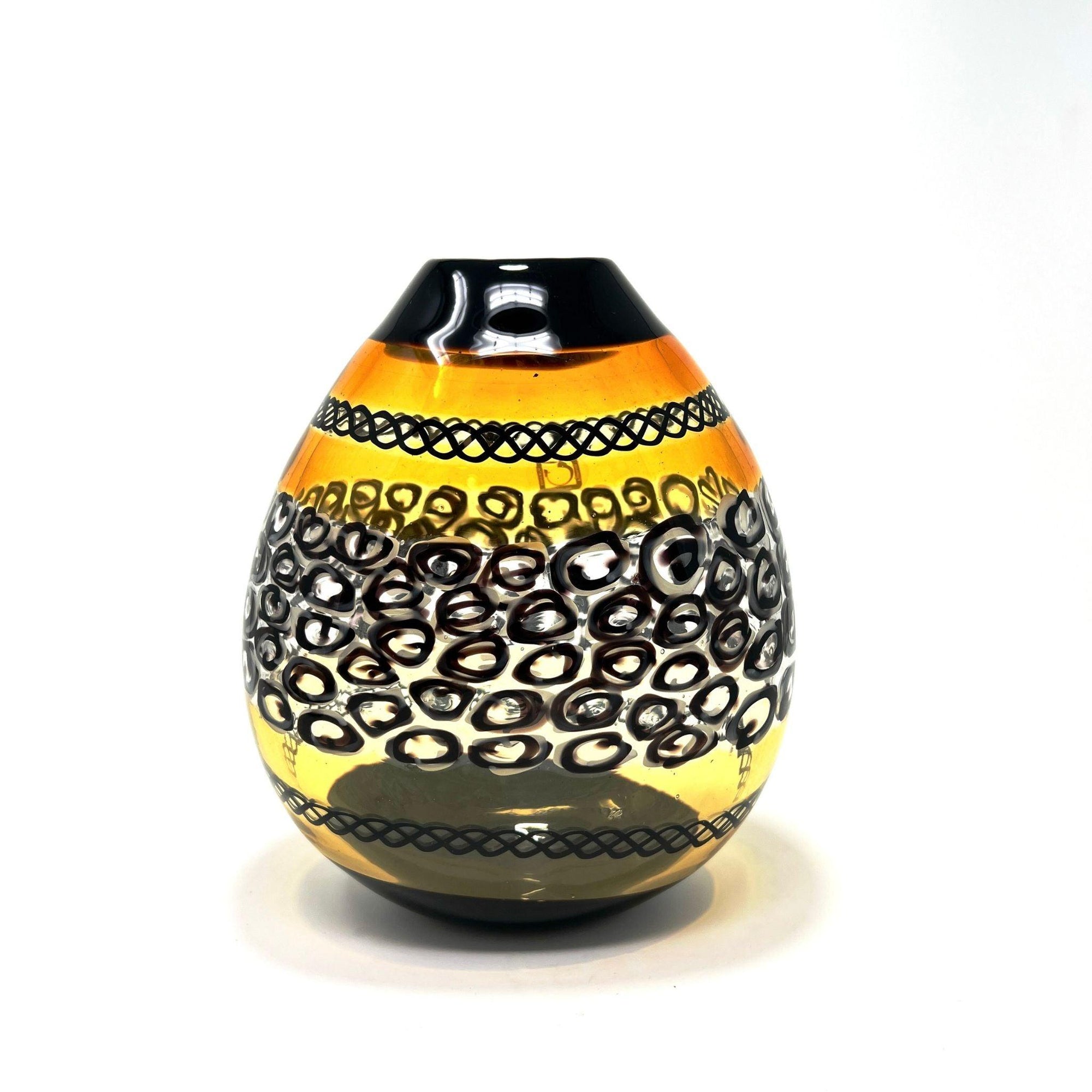 Murano Glass Large Luxury Vase/Vessel, Round, Amber & Black at MyItalianDecor