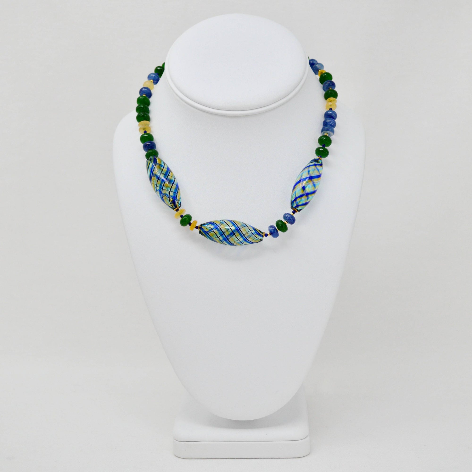 Murano Glass, Kyanite Crystal, Ethiopian Opal Beaded Necklace, CA Artist - My Italian Decor