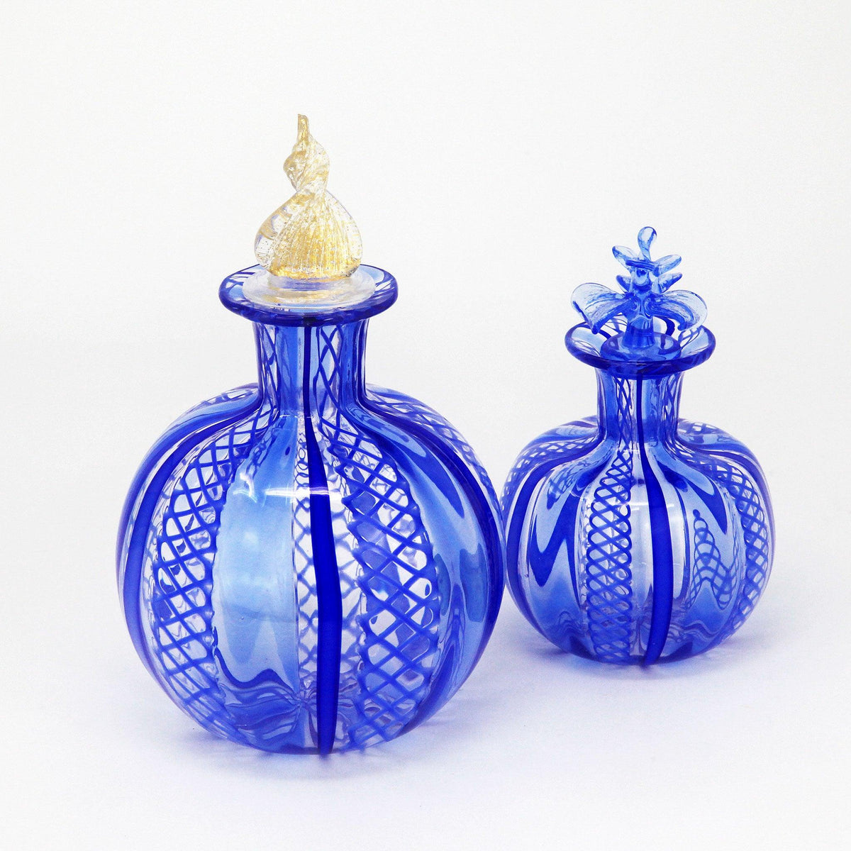 Murano Glass Hand Blown Perfume Bottle, Filigrana, Cobalt Blue, Large &amp; Small - MyItalianDecor