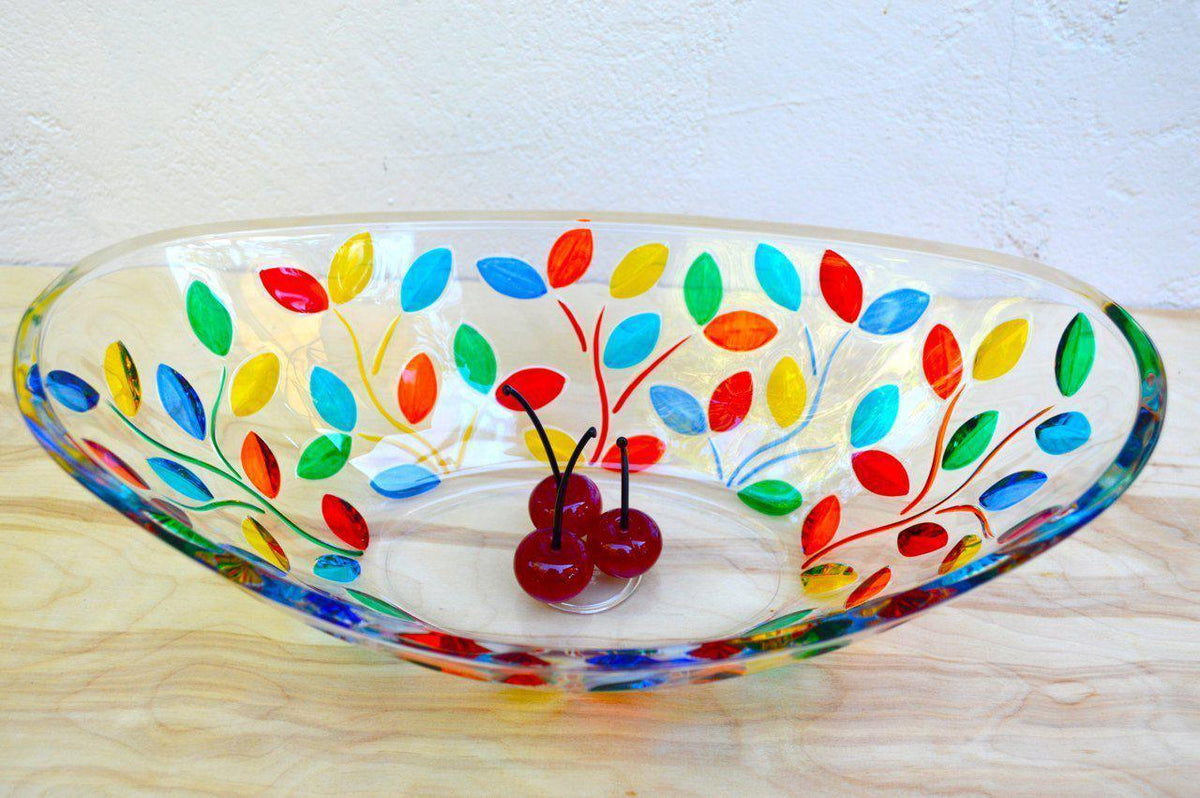 Flowervine Oval Glass Bowl, Handmade and Painted in Italy - MyItalianDecor