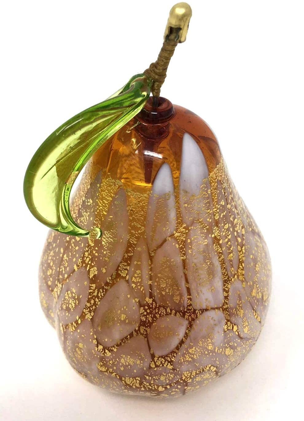Murano Glass Hand Blown Macchia Pear with Gold Foil, Made In Italy, Gift Idea - My Italian Decor