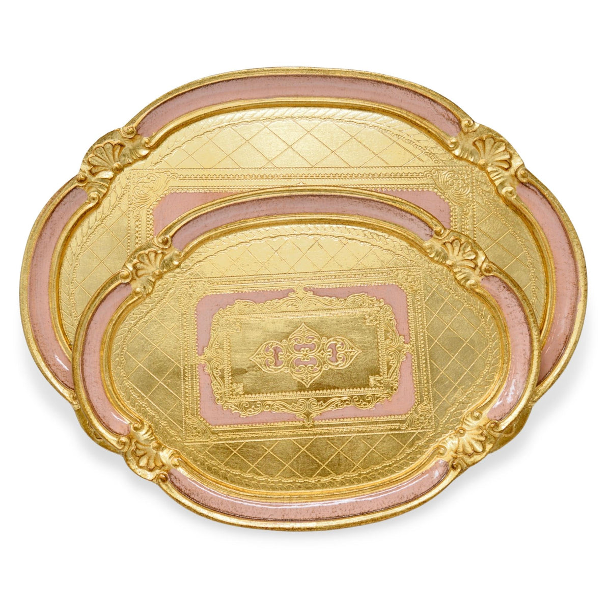 Florentine Oval Carved Wood Trays, Set of 2, Pink, Made in Italy - My Italian Decor
