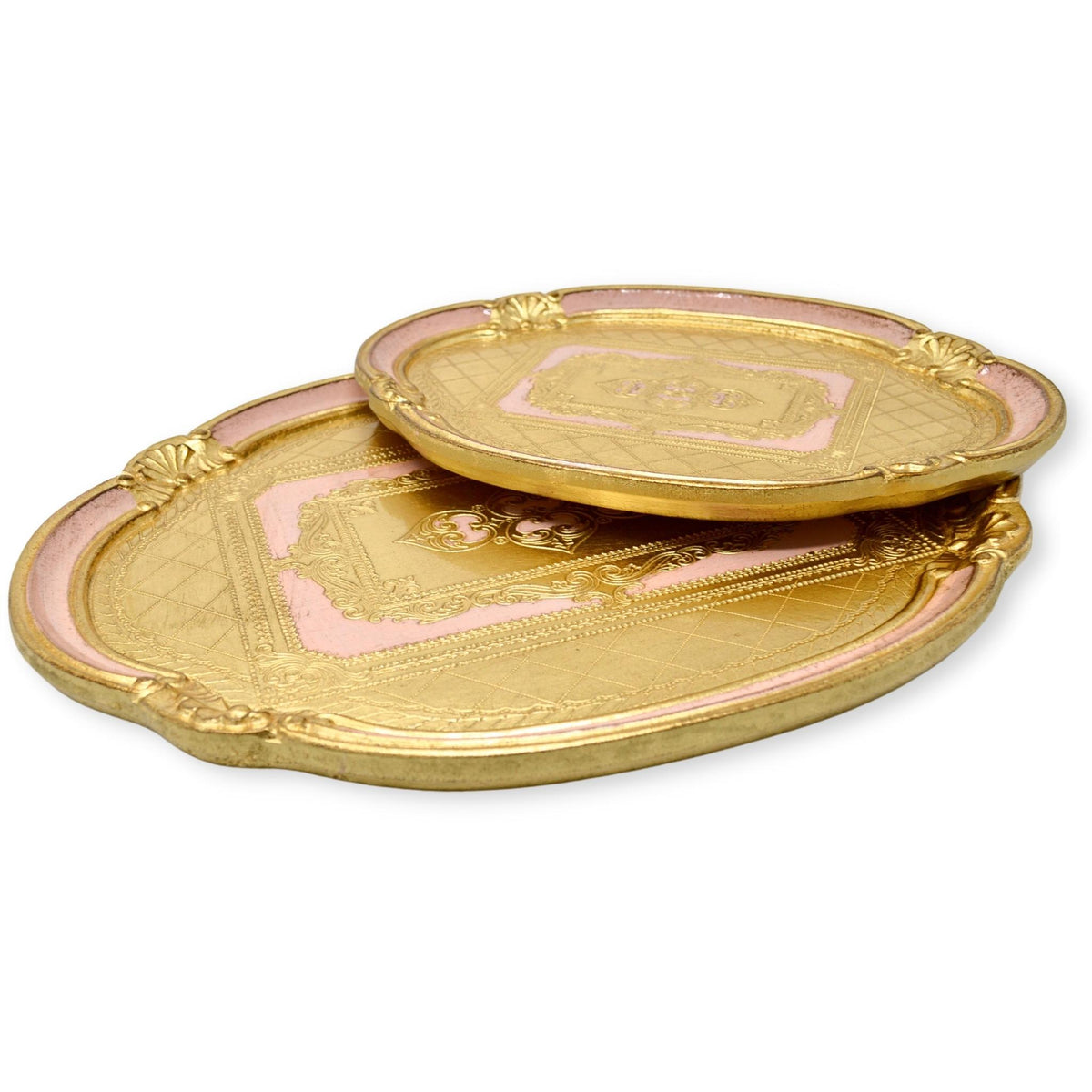 Florentine Oval Carved Wood Trays, Set of 2, Pink, Made in Italy - My Italian Decor