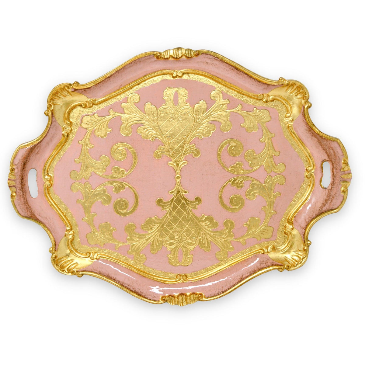 Florentine Carved Gilded Wood Tray, Large Oval With Handles, Made in Italy - My Italian Decor