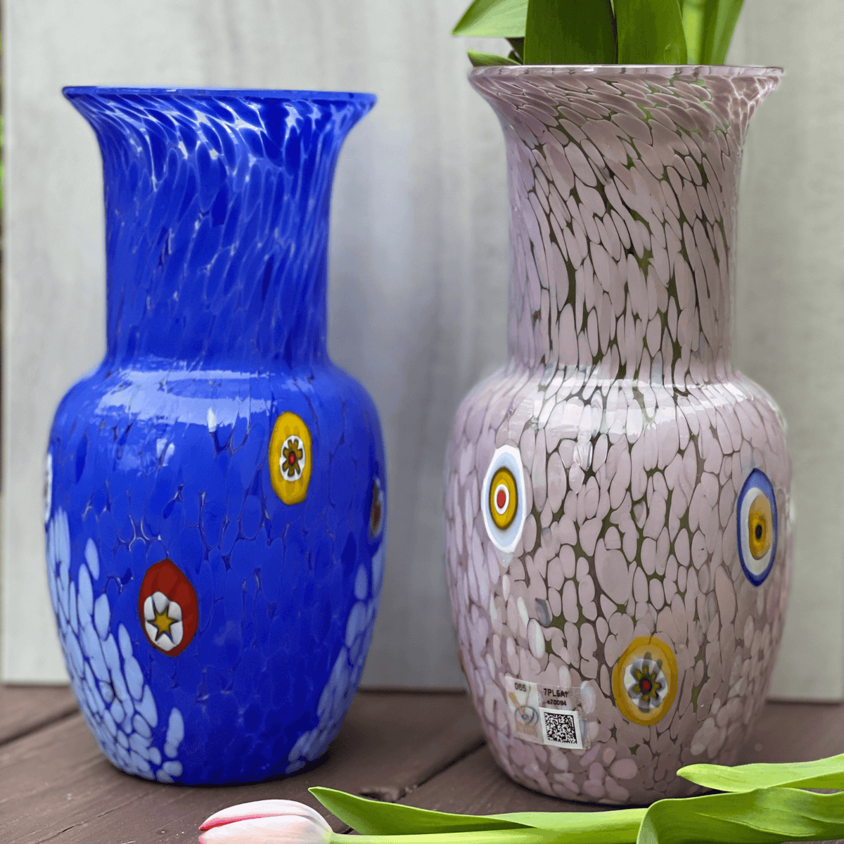 Martina Vase, Handblown Murano Glass with millefiori accents, Made in Italy at MyItalianDecor