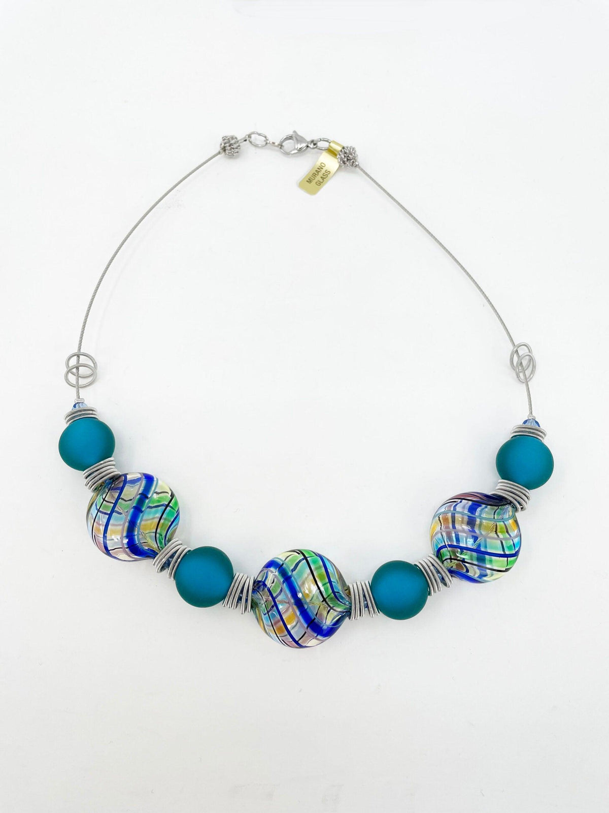Authentic Murano Glass Beaded Necklace, Monica3, with Round and Disc Shaped Beads - MyItalianDecor