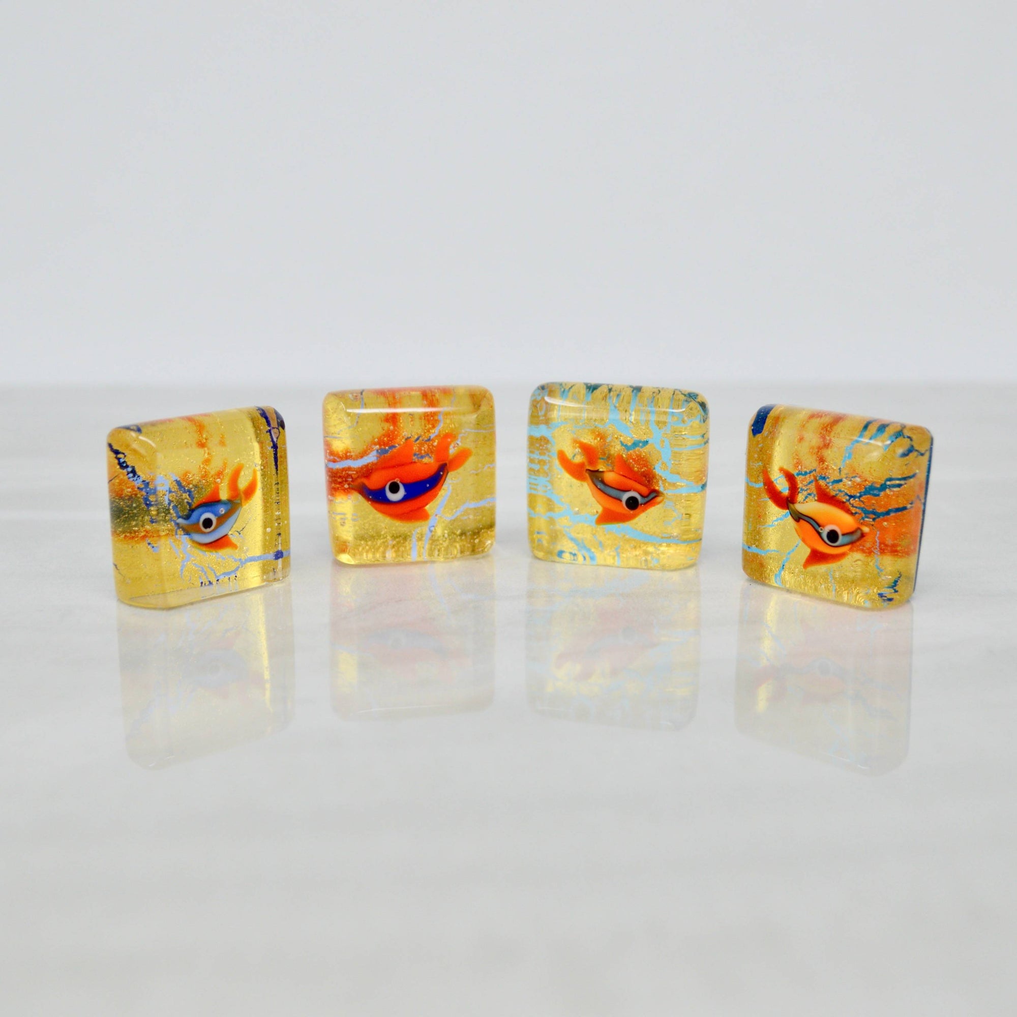 Murano Glass Small Fish In Cube, 24K Gold, Set of 4, Hand Made in Italy - My Italian Decor