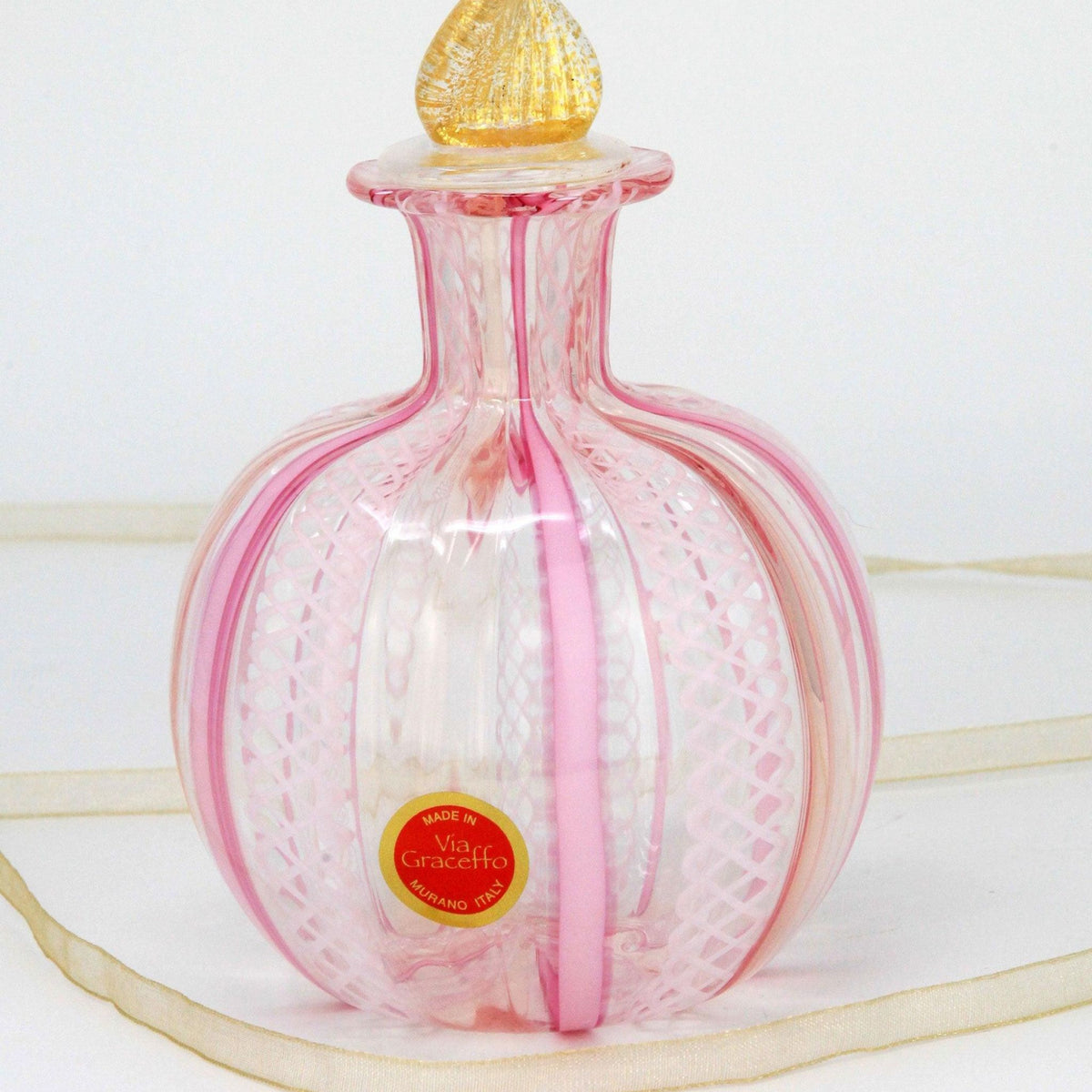 Murano Glass Hand Blown Perfume Bottle, Filigrana, Pink, Large &amp; Small - My Italian Decor