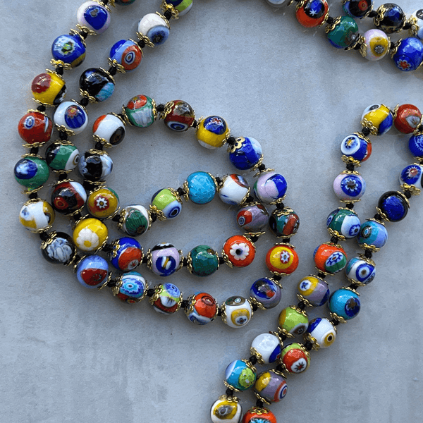 Vintage Millefiori Glass Bead Graduated Necklace & Earring Set