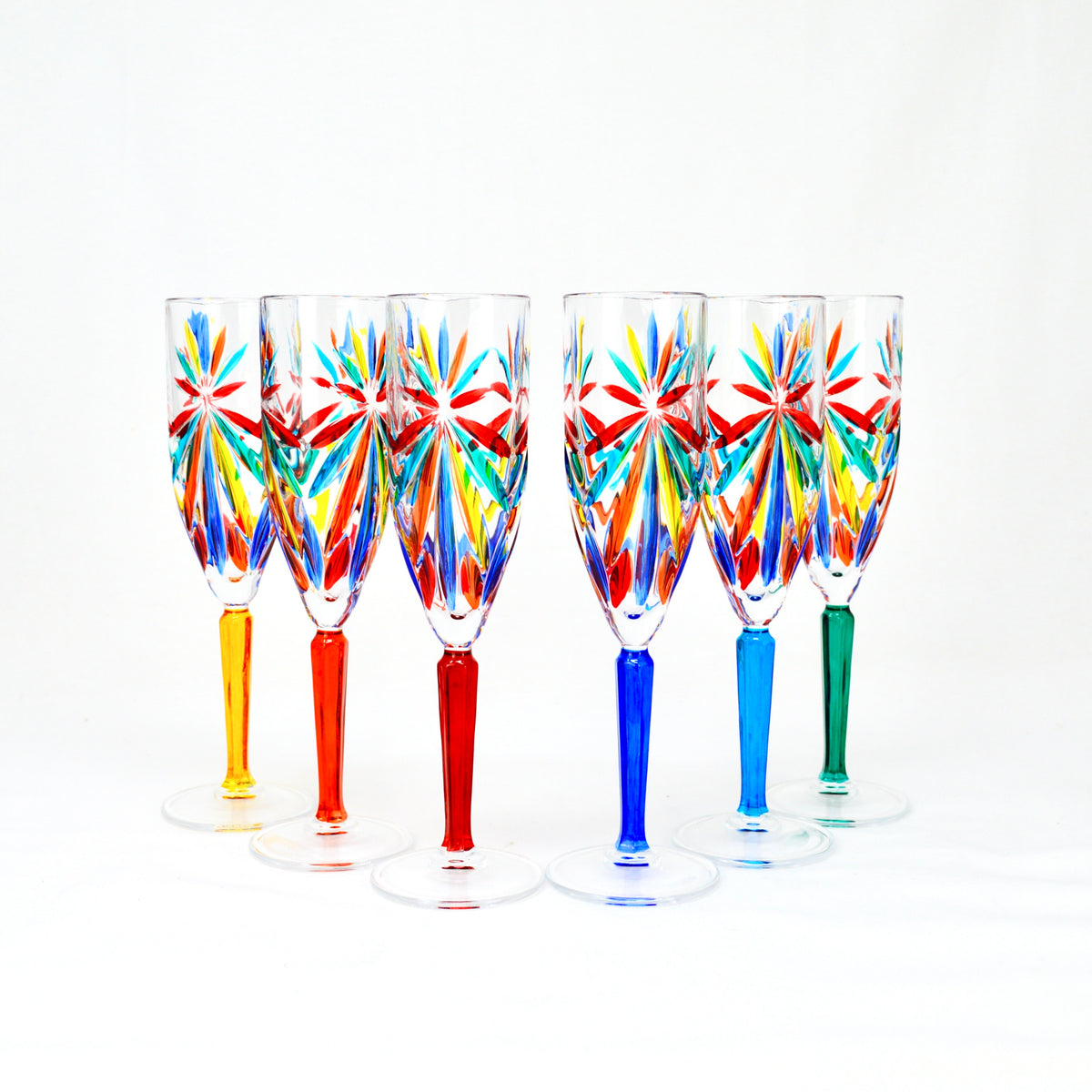 Starburst Champagne Flutes, Hand Painted Italian Crystal, Made in Italy - My Italian Decor