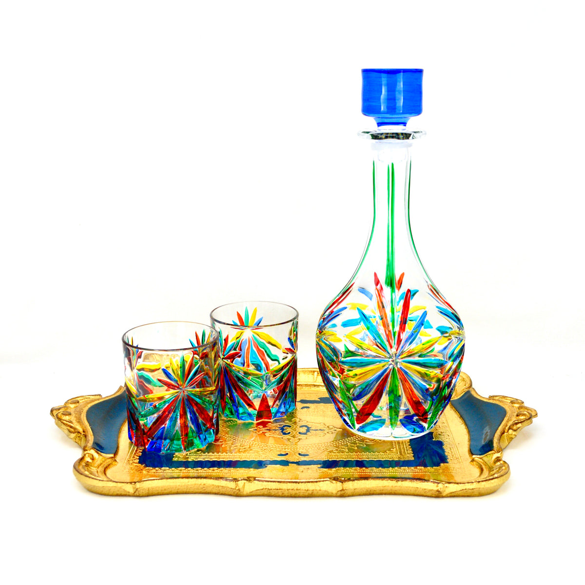 Starburst Round Decanter, Hand Painted Crystal, Made in Italy - My Italian Decor