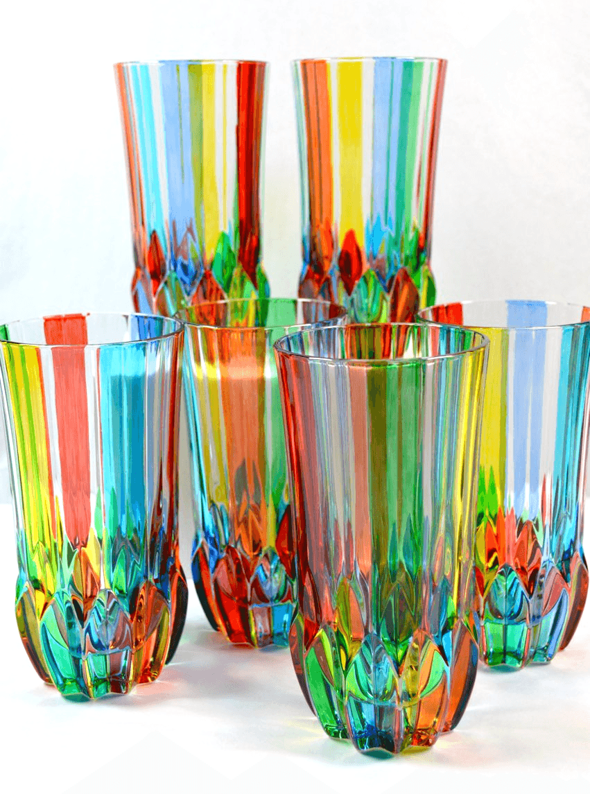 Swatch Tall Drink Glass, Set of 2 Hand-Painted Italian Crystal - MyItalianDecor