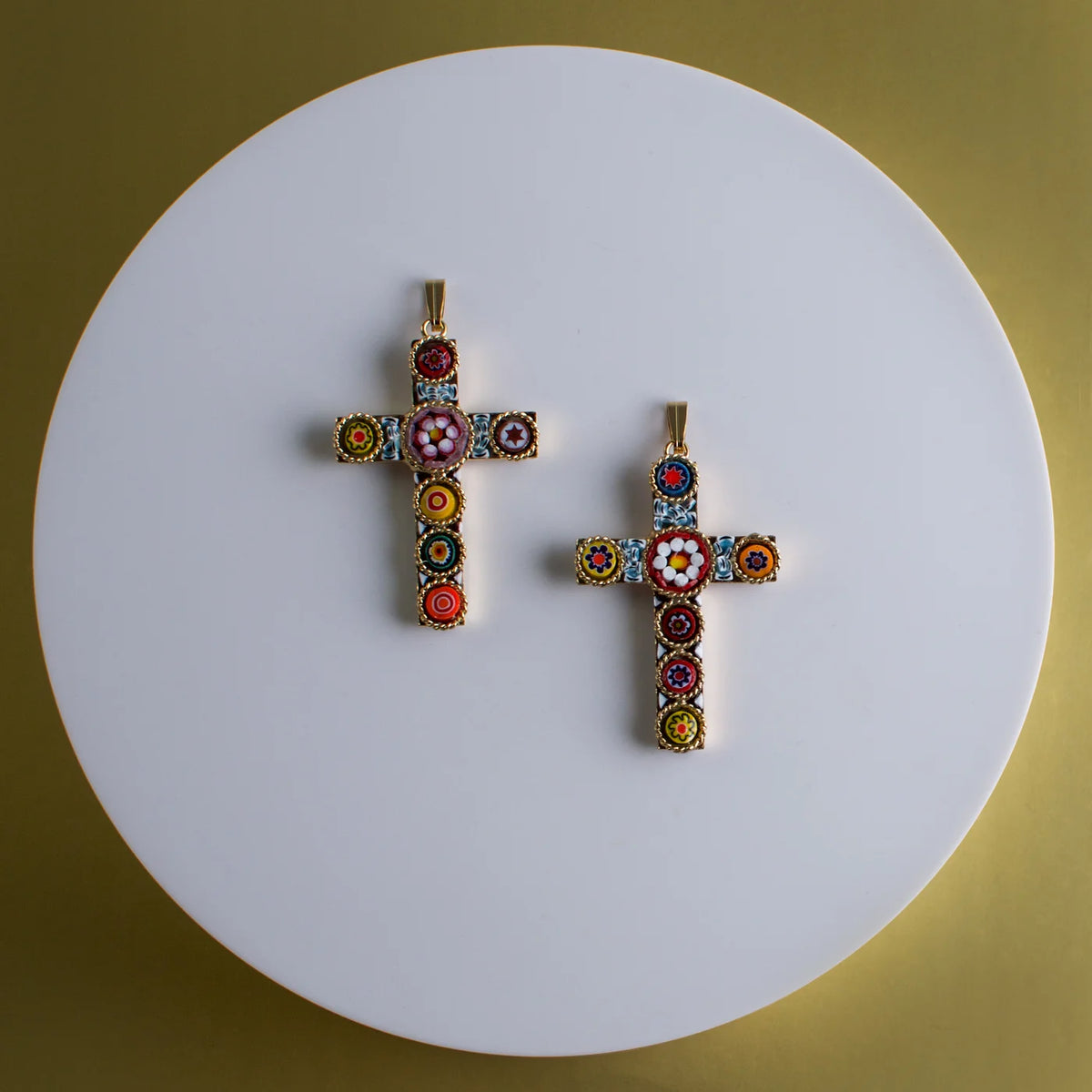 Florentine Mosaic Cross Pendant Necklace, Small, Made In Italy - My Italian Decor