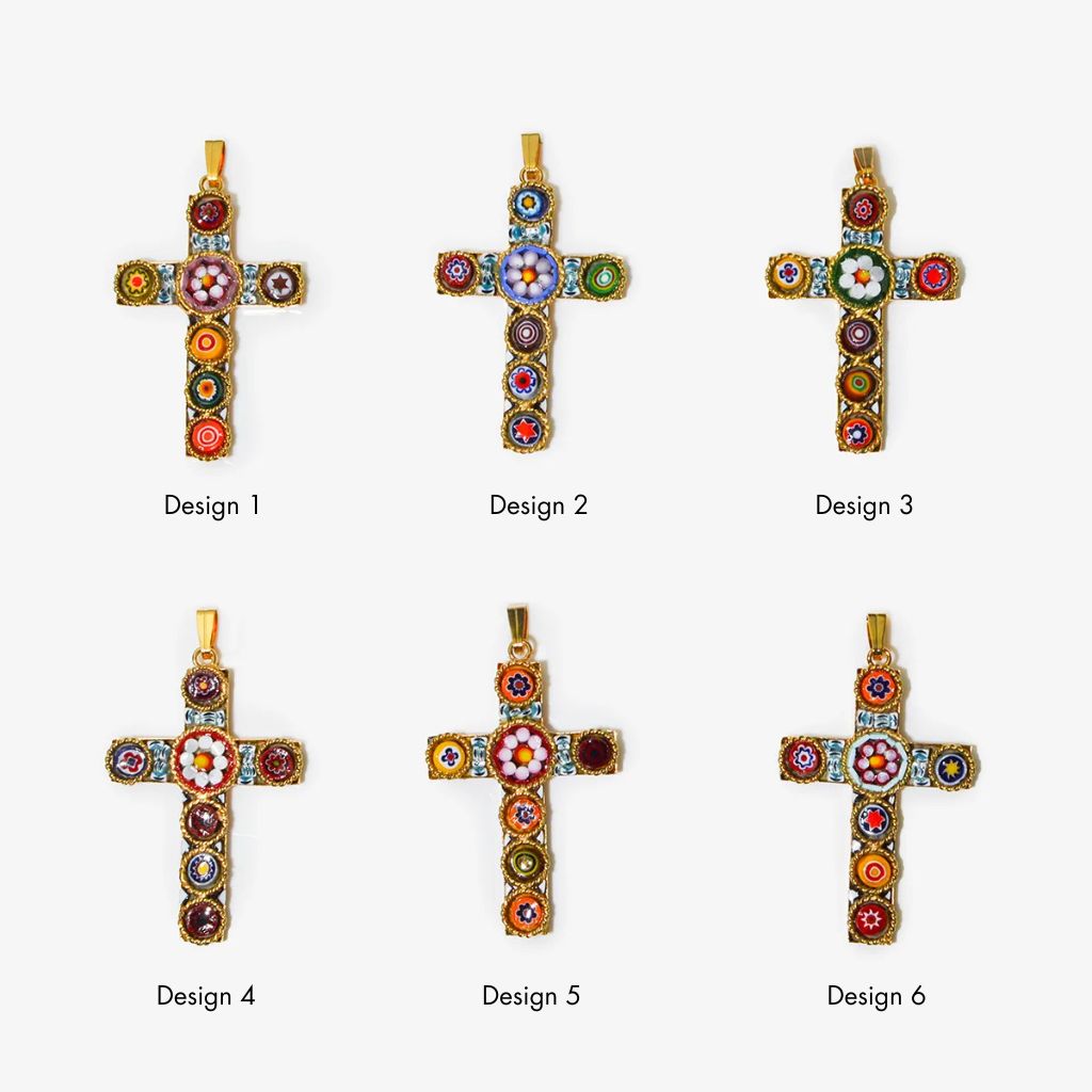 Florentine Mosaic Cross Pendant Necklace, Small, Made In Italy