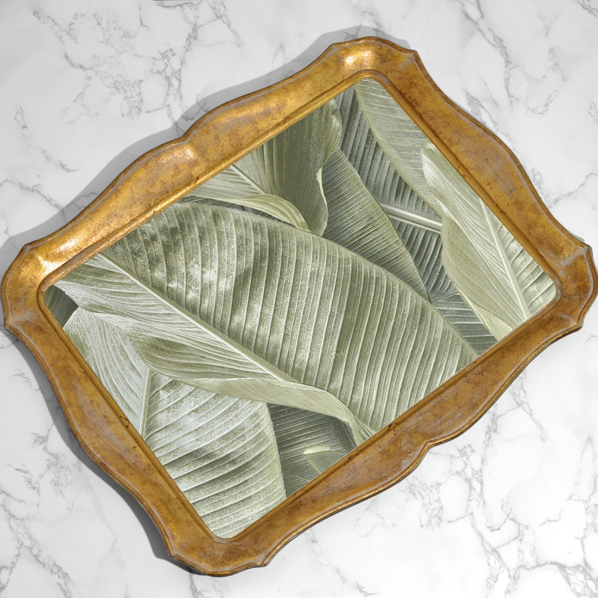 Florentine Carved Wood Tray, Leaf Design, Made in Italy