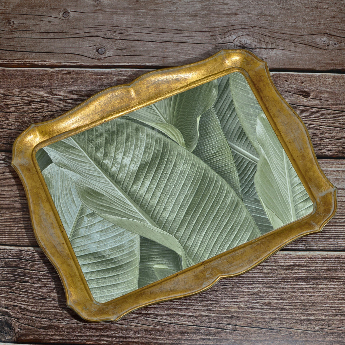 Florentine Carved Wood Tray, Leaf Design, Made in Italy